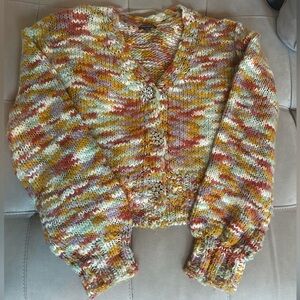 WILD FABLE Rainbow Cropped Knit Cardigan With Rhinestone Flower Buttons